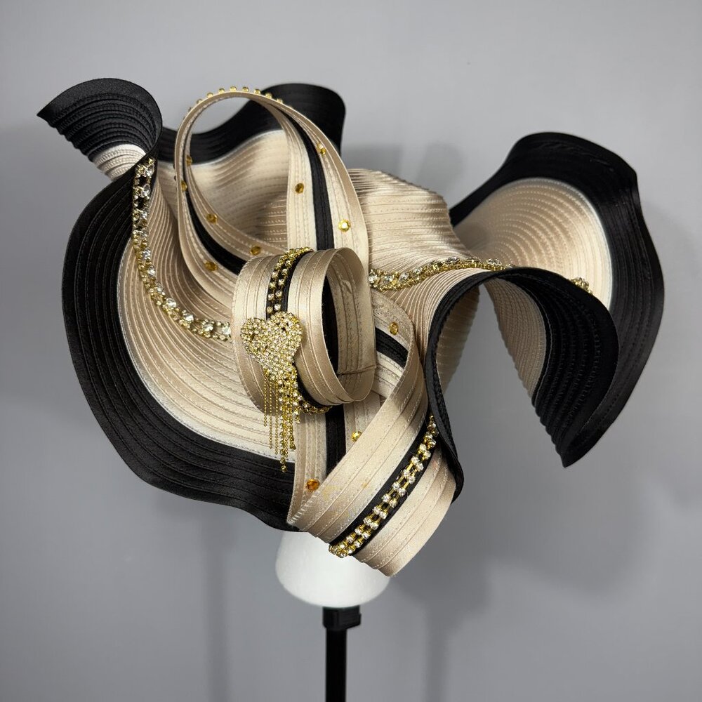 Donna Vinci Champagne and Black Church Lady Hat. Stunning and Elegant!